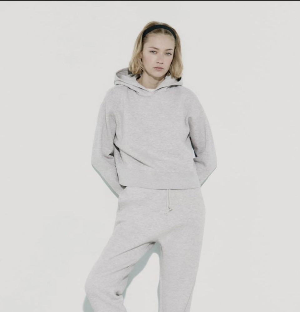ZARA Ribbed Hoodie Grey Marl Short Grey